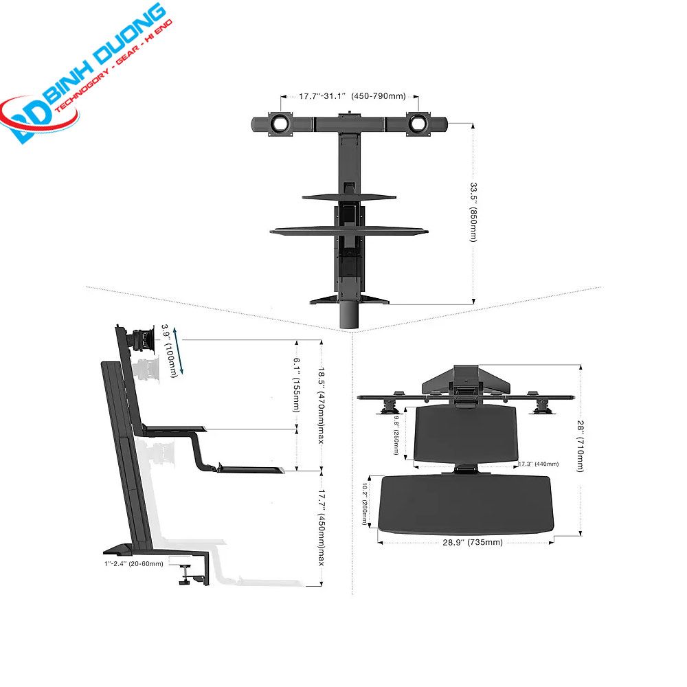 Giá treo gắn bàn 2 LCD L100 (22-32