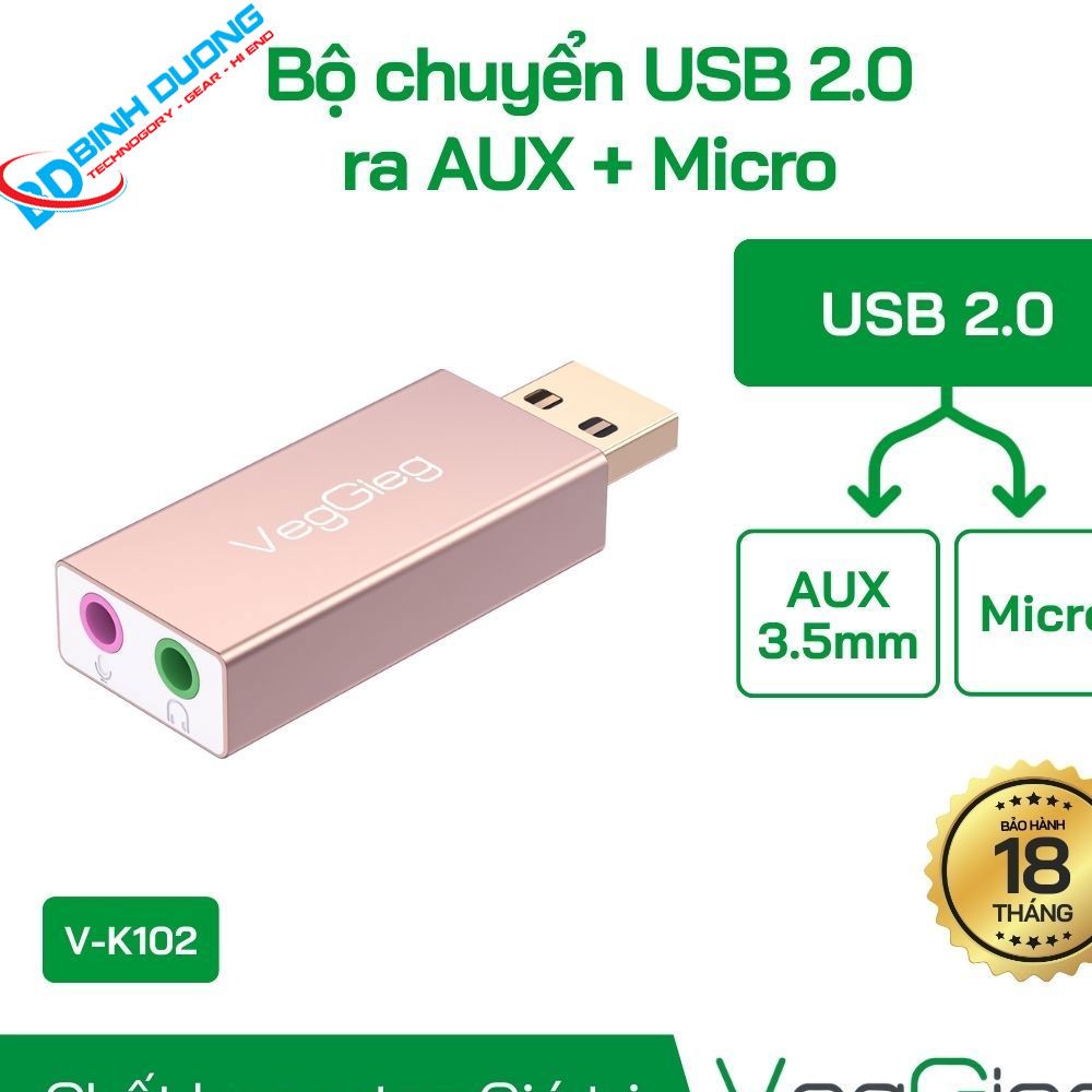 Bộ chuyển Âm thanh USB2.0 ra AUX 3.5 + MIC - V-K102