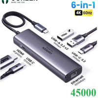 Thiết bị mở rộng USB Type-C 6 in 1 HDMI 4K 60Hz/Hub USB 3.0/LAN/PD 100W Ugreen 45000 cao cấp